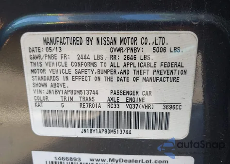 2013 Infiniti M37 z USA, uszkodzony, nr VIN JN1BY1AP8DM513744